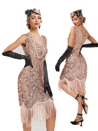 1920s V-Neck Sequined Tassel Gatsby Dress: timeless style reimagined
