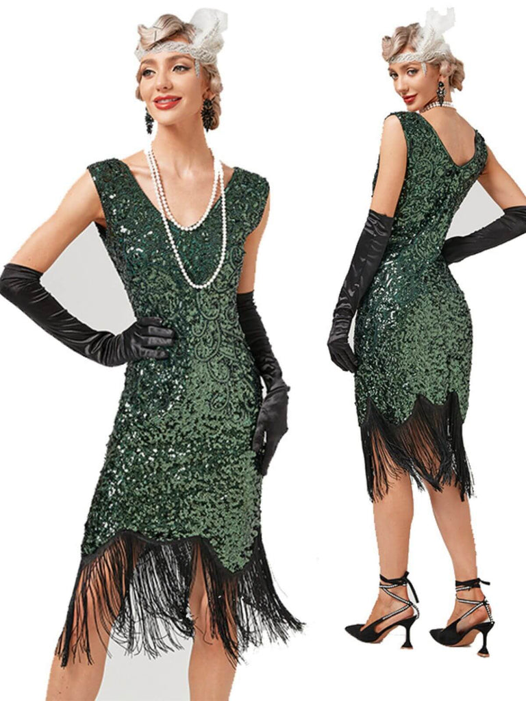 1920s V-Neck Sequined Tassel Gatsby Dress: timeless style reimagined