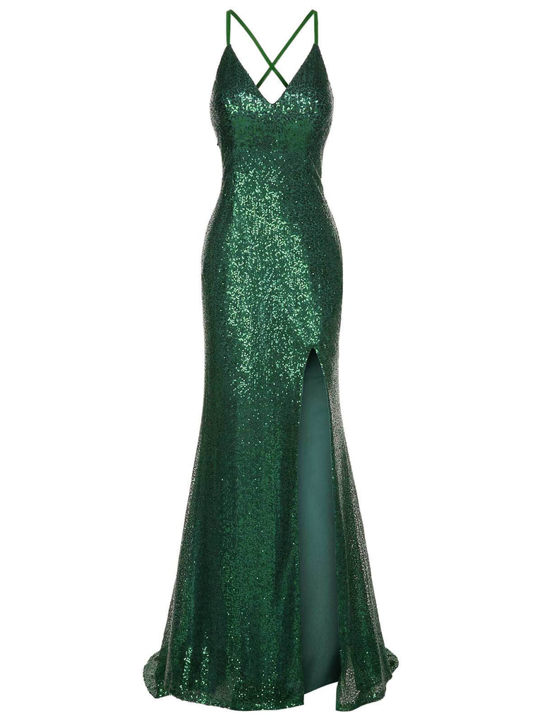 Side view: 1920s 1920s V-Neck Side Slit Sequined Sling Dress, perfect for retro themed parties, vintage fashion enthusiasts and special occasions