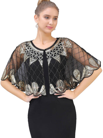 1920s Vintage Argyles Sequin Mesh Cape - vintage fashion, retro style
