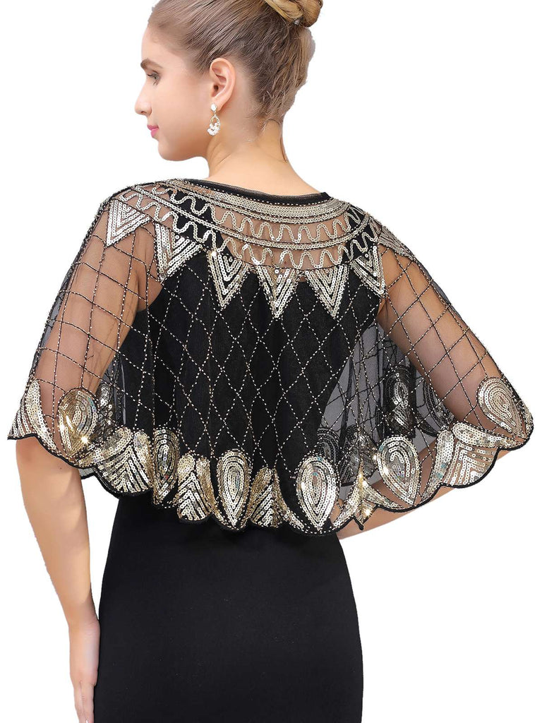 1920s Vintage Argyles Sequin Mesh Cape - vintage fashion, retro style