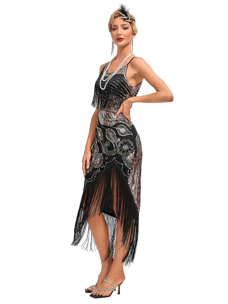 1920s Vintage Fringe Sequined Midi Party Dress: where 1920s romance meets her modern spirit