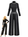 2PCS Black 1930s Binding Stand Collar Knitted Top & Wide-Leg Pants - vintage fashion, retro style, classic black