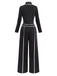2PCS Black 1930s Binding Stand Collar Knitted Top & Wide-Leg Pants - vintage fashion, retro style, classic black