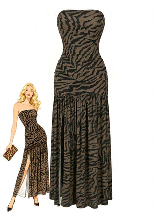 1930s Bandeau Zebra Print Mesh Split Dress - vintage dress, retro fashion