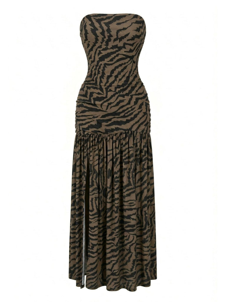 1930s Bandeau Zebra Print Mesh Split Dress - vintage dress, retro fashion