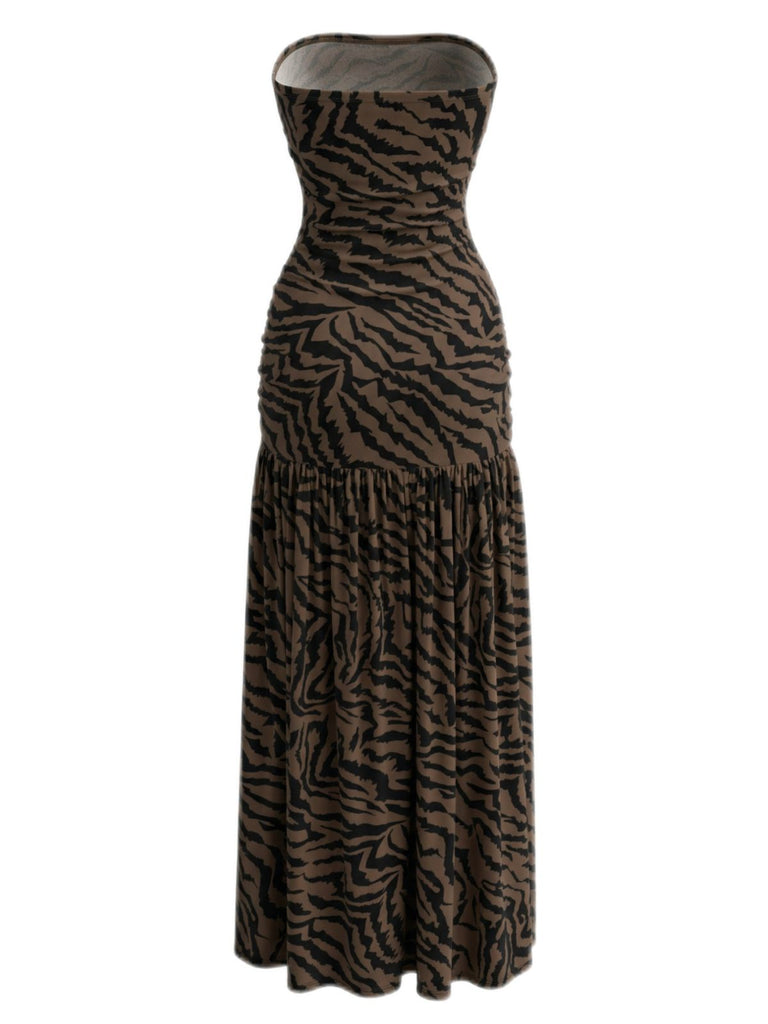 1930s Bandeau Zebra Print Mesh Split Dress - vintage dress, retro fashion