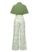 2PCS 1930s Dolman Sleeve Lapel Blouse & Floral Pants - vintage fashion, retro style