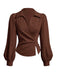 Coffee 1930s Lapel V-Neck Fitted Waist Lantern Sleeve Blouse - vintage fashion, retro style