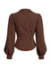 Coffee 1930s Lapel V-Neck Fitted Waist Lantern Sleeve Blouse - vintage fashion, retro style