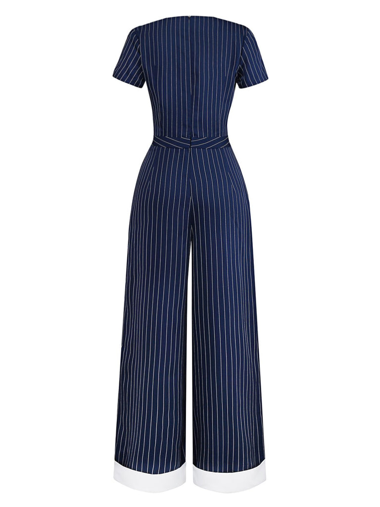 1930s Blue Striped Lapel Jumpsuit - vintage jumpsuit, retro fashion