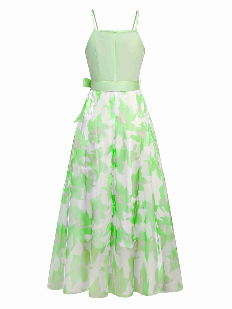 1930s Bow Organza Floral Spaghetti Straps Dress - vintage dress, retro fashion