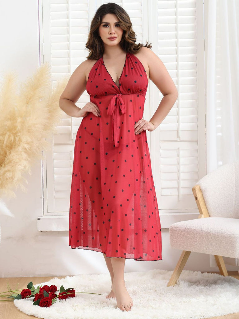 1930s Bow Tie Back Backless Polka Dot Nightgown - vintage nightgown, retro sleepwear