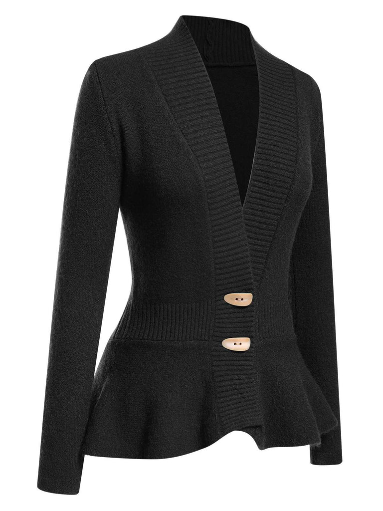 She finds her 1930s story in this 1930s Button Ruffles Hem Knitted Cardigan