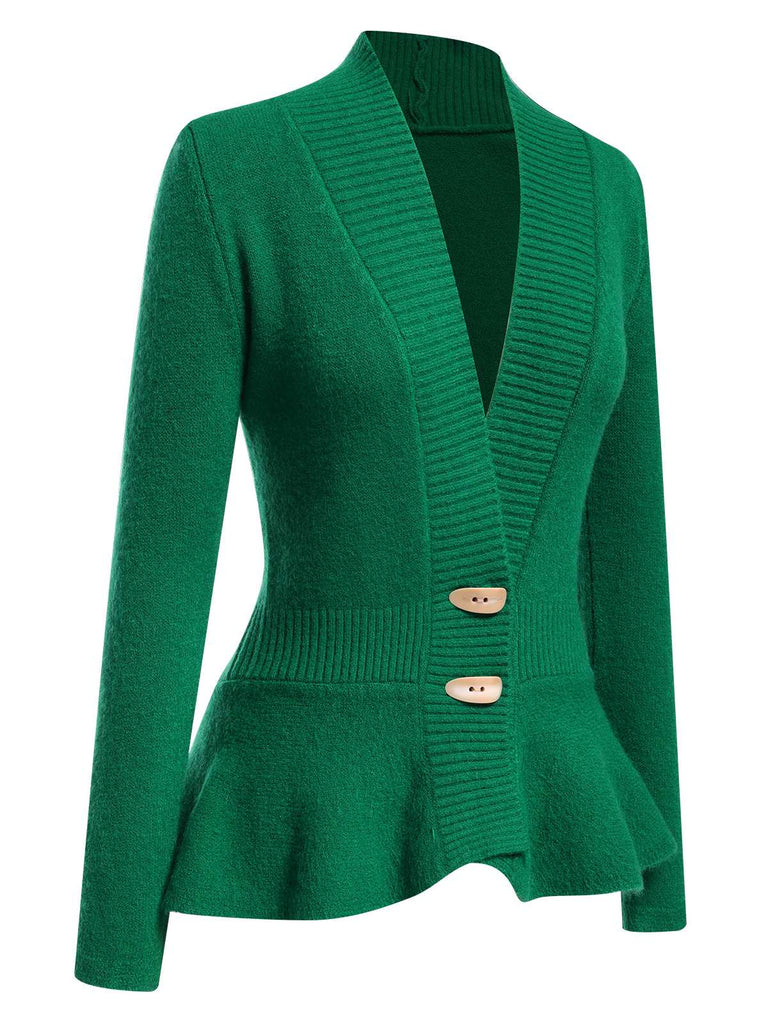 1930s Button Ruffles Hem Knitted Cardigan — 1930s style that transcends decades