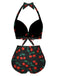 View 6: 1930s 1930s Red Cherry Ruched Halter Bikin