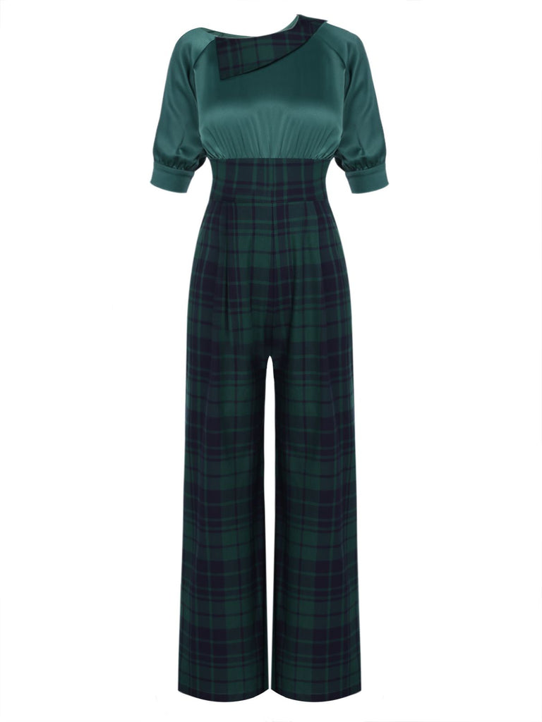 1930s Christmas Plaid Short Sleeved Jumpsuit — vintage elegance for the modern woman