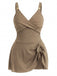 1930s Color Block Ribbed One-Piece Swimsuit, vintage swimsuit, pin-up swimwear, retro beach style, women, elegant