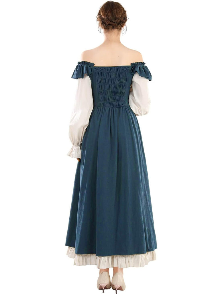 1930s Colorblock Ruffled Lace-Up Renaissance Dress - vintage dress, retro fashion