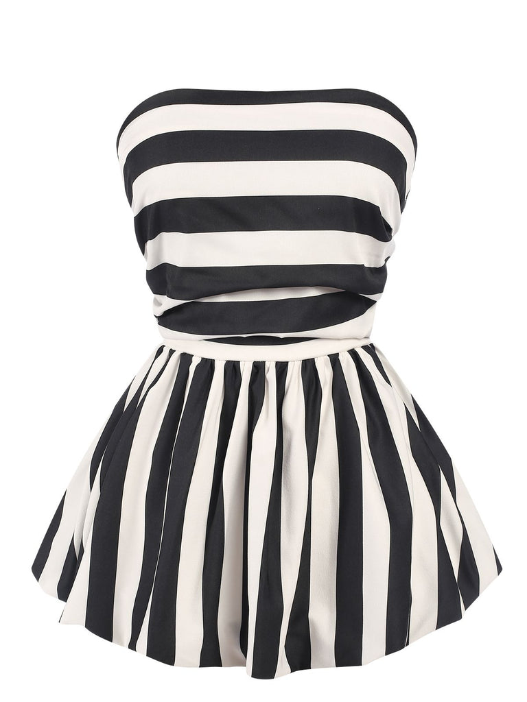 1930s Contrast Stripe Bandeau Pleated Puff Top, vintage top, retro blouse - perfect for women who love vintage and retro fashion