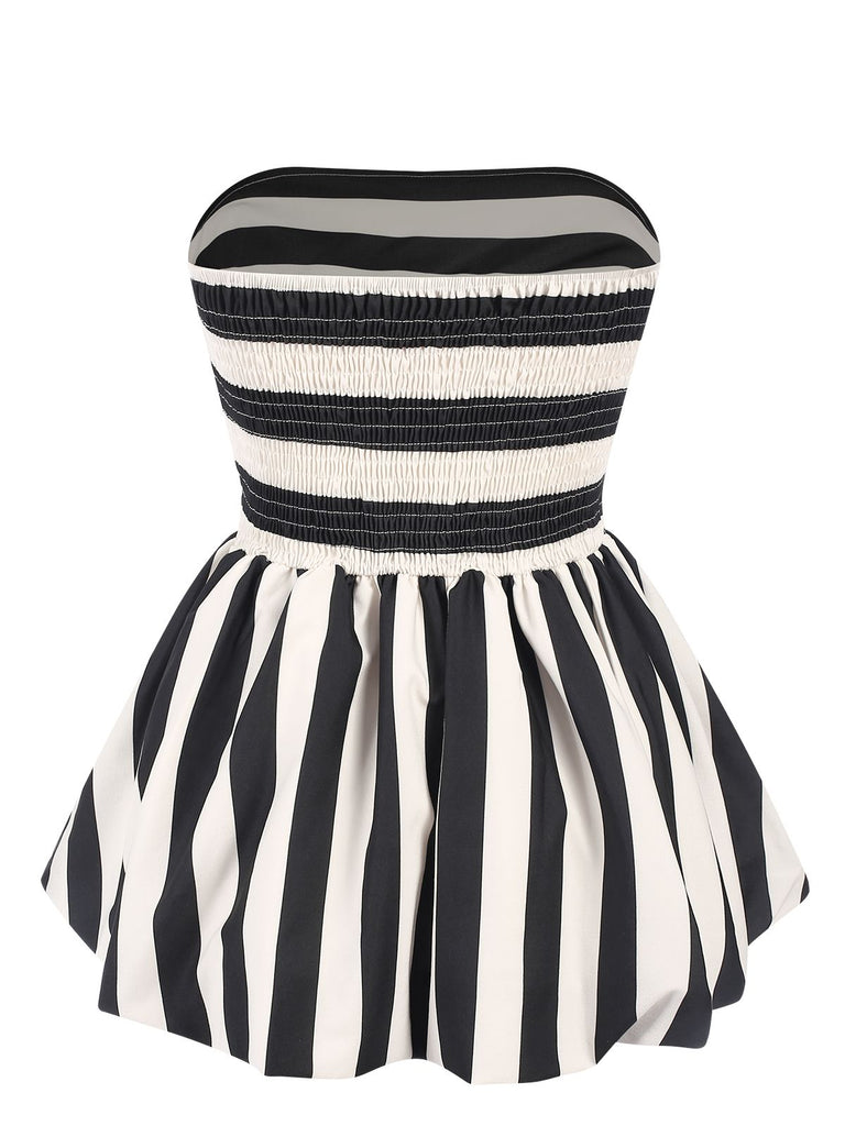 1930s Contrast Stripe Bandeau Pleated Puff Top, vintage top, retro blouse - perfect for women who love vintage and retro fashion