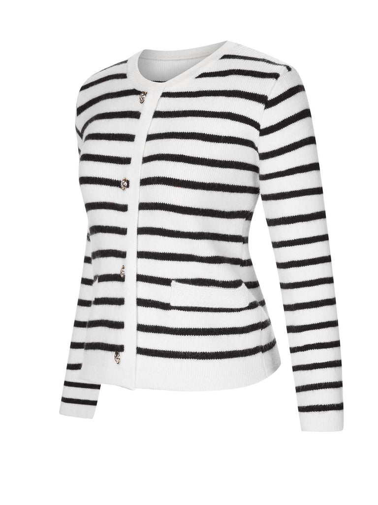 1930s Contrast Striped Long Sleeve Knitted Cardigan — 1930s vintage charm for her modern wardrobe