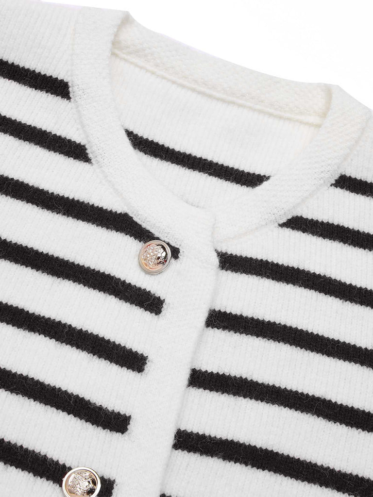 She finds her 1930s story in this 1930s Contrast Striped Long Sleeve Knitted Cardigan