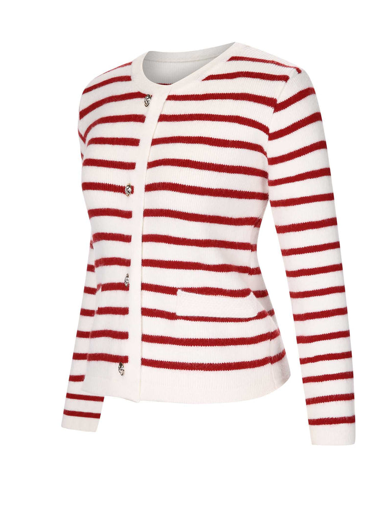 1930s Contrast Striped Long Sleeve Knitted Cardigan — 1930s style that transcends decades
