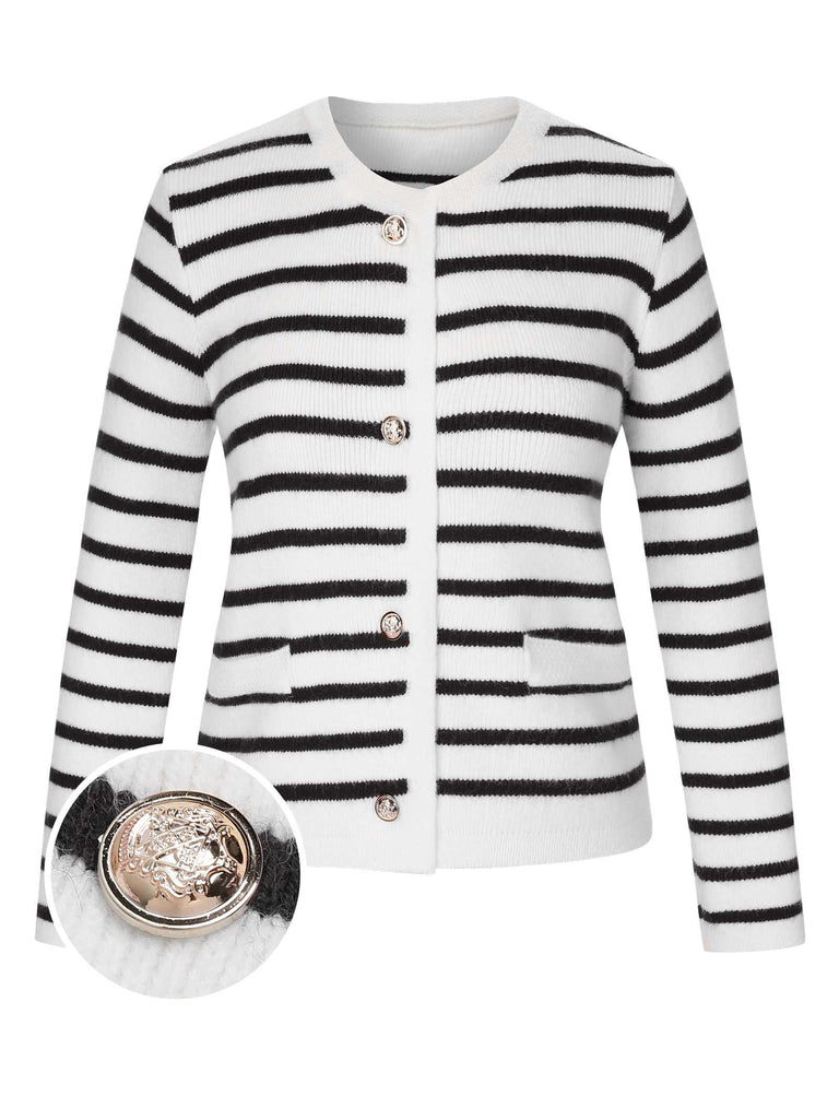 1930s Contrast Striped Long Sleeve Knitted Cardigan: timeless 1930s elegance she makes her own
