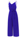 1930s Cowl Neck Spaghetti Strap Solid Belted Jumpsuit: 1930s detail work for the woman who notices