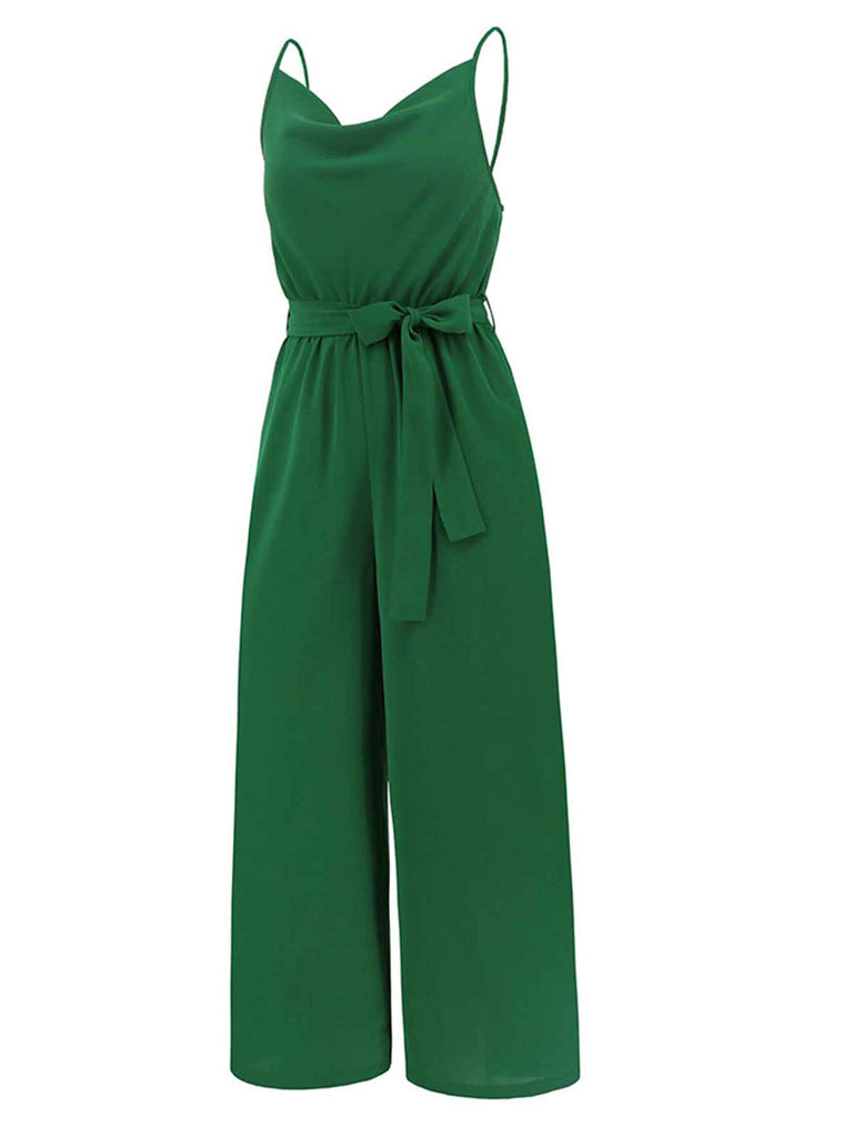 1930s Cowl Neck Spaghetti Strap Solid Belted Jumpsuit — the 1930s finishing touch that makes her outfit sing