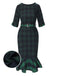 She slips into this 1930s Crew Neck Tartan Plaid Belted Mermaid Dress and suddenly it's a 1930s daydream