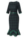 This 1930s Crew Neck Tartan Plaid Belted Mermaid Dress wraps her in 1930s elegance, one twirl at a time