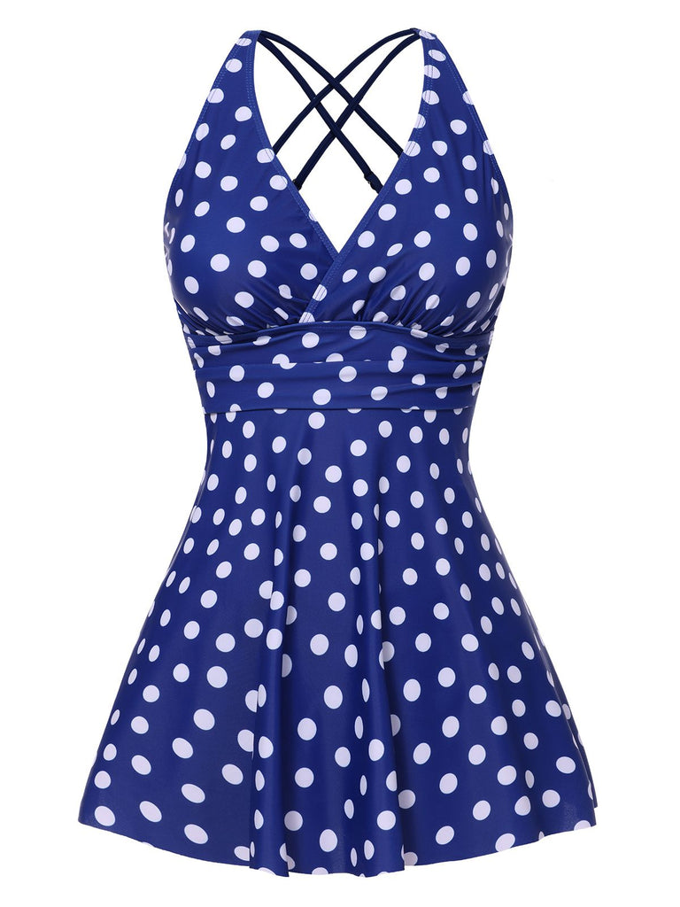 Side view: 1930s 1930s Cross Straps Polka Dots Swimsuit, perfect for retro themed parties, vintage fashion enthusiasts and special occasions