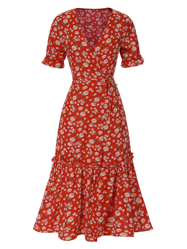 Side view: 1930s 1930s Daisy Surplice V-Neck Belte