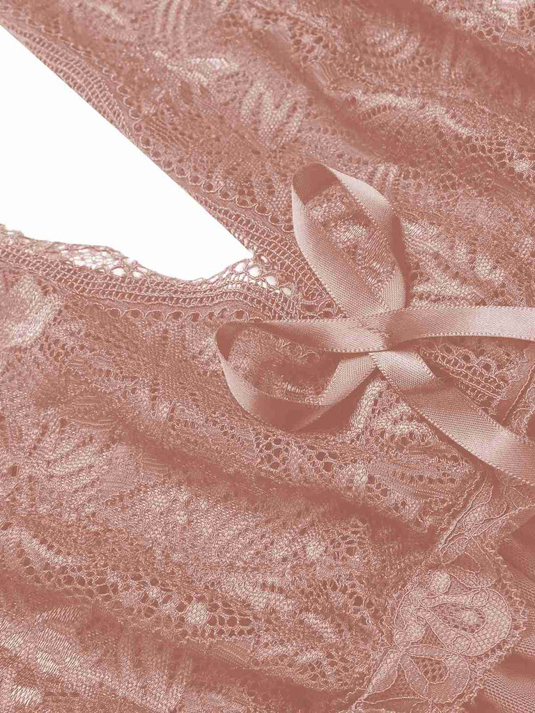 Fabric texture: 1930s 1930s Deep V-Neck Lace Mesh Nightgown, perfect for retro themed parties, vintage fashion enthusiasts and special occasions