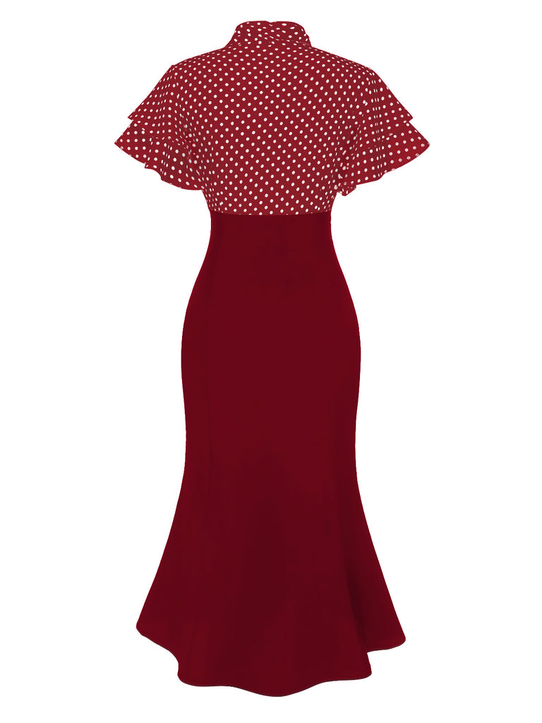 1930s Dots Tie Neck Mermaid Dress - vintage dress, retro fashion