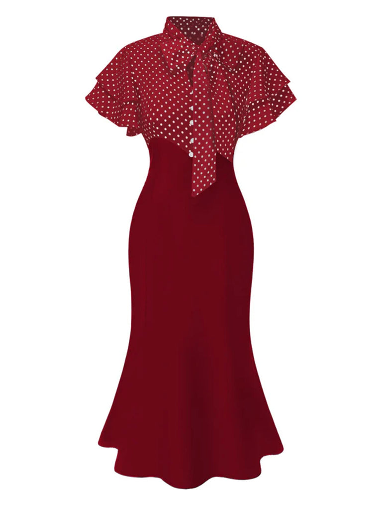 1930s Dots Tie Neck Mermaid Dress - vintage dress, retro fashion