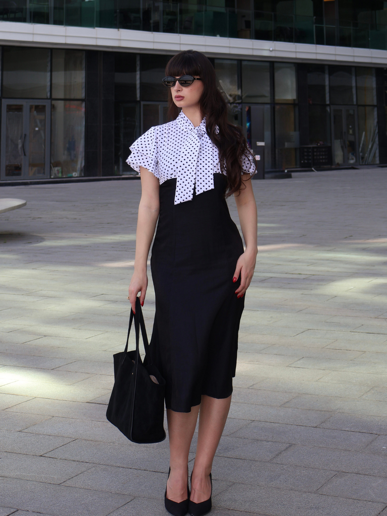 She slips into this 1930s Dots Tie Neck Mermaid Dress and suddenly it's a 1930s daydream