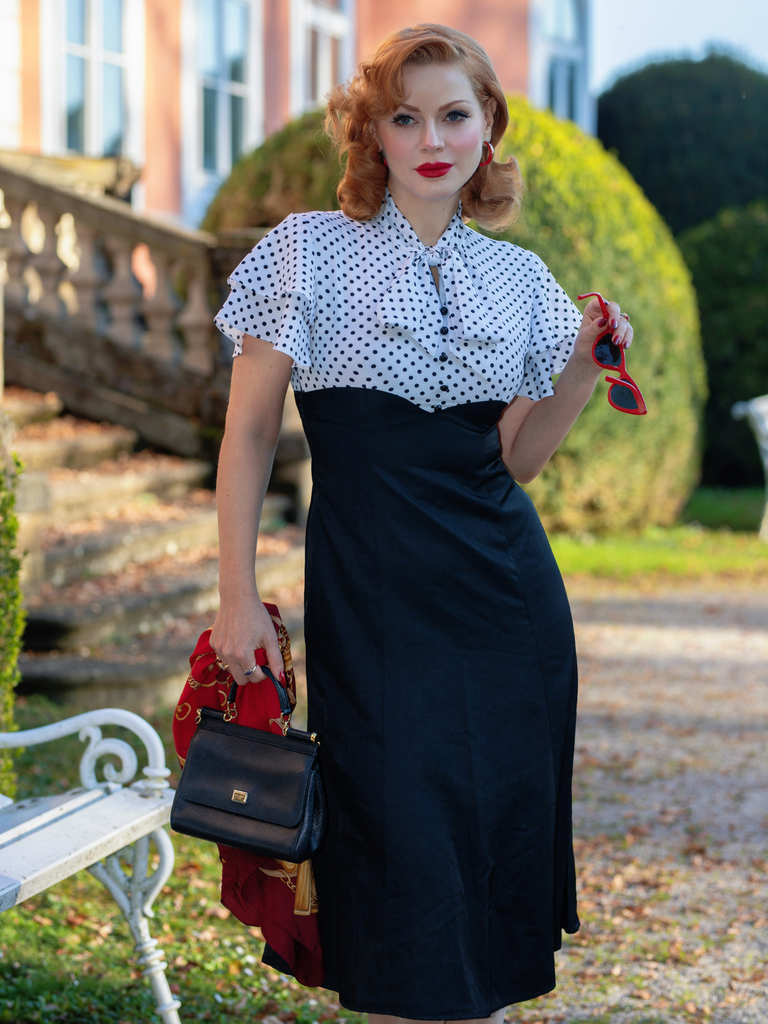 1930s Dots Tie Neck Mermaid Dress - vintage dress, retro fashion
