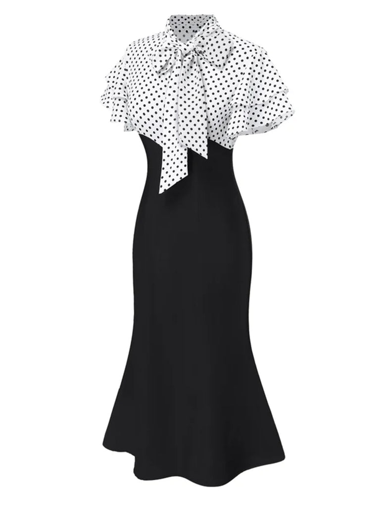 1930s Dots Tie Neck Mermaid Dress - vintage dress, retro fashion