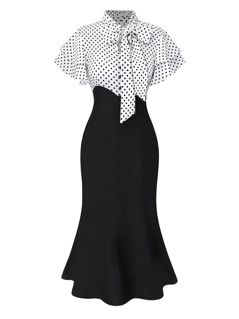 1930s Dots Tie Neck Mermaid Dress — the kind of 1930s dress that makes strangers smile