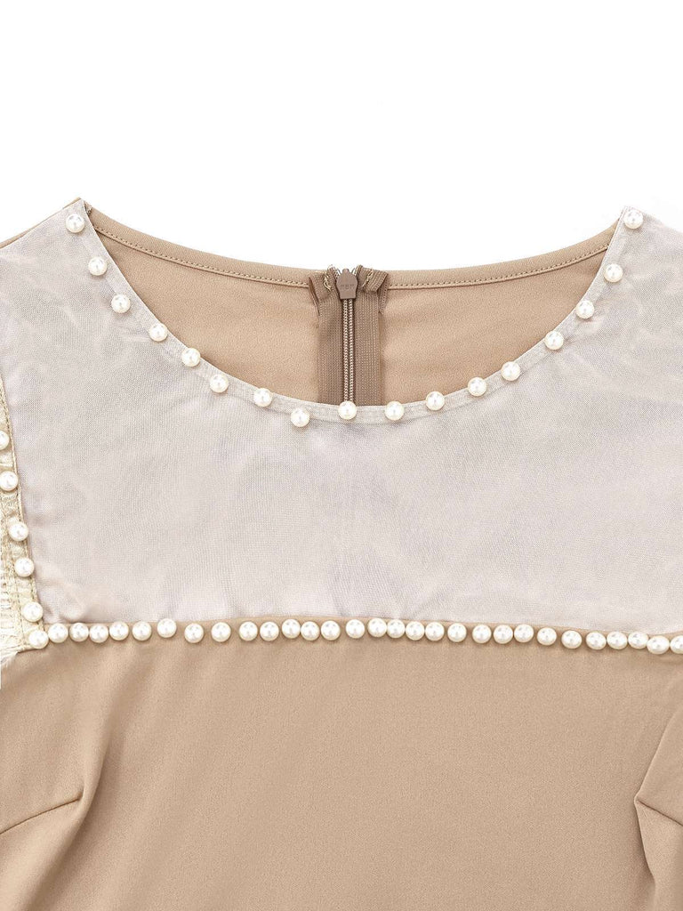 Beige 1930s Beaded & Feather Patchwork Mermaid Dress - vintage dress, retro fashion