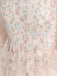 Beige 1930s Floral Embroidery Illusion Mesh Ruffled Dress - vintage dress, retro fashion