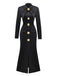 Black 1930s Bow Collar Metal Button Front Slit Dress - vintage dress, retro fashion, classic black