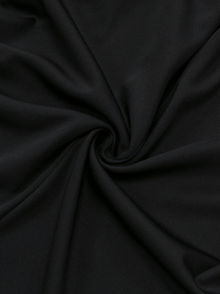 Black 1930s Bow Collar Metal Button Front Slit Dress - vintage dress, retro fashion, classic black