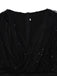 Black 1930s Solid V-Neck Sequined Irregular Hem Dress - vintage dress, retro fashion, classic black