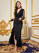 Black 1930s Solid V-Neck Sequined Irregular Hem Dress - vintage dress, retro fashion, classic black