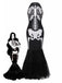 Black & White 1930s Halter Skull Mesh Fishtail Dress - vintage dress, retro fashion, classic black