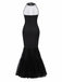 Black & White 1930s Halter Skull Mesh Fishtail Dress - vintage dress, retro fashion, classic black